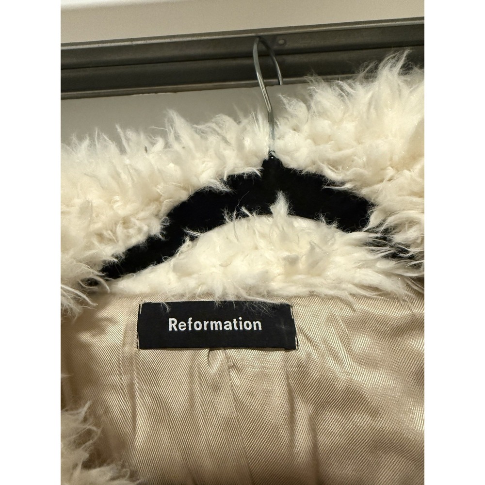 Reformation Freddie Faux Fur Zip Front Coat Size XS Teddy Ivory - Picture 4 of 6